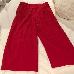 J Crew red wide leg crepe crop pants